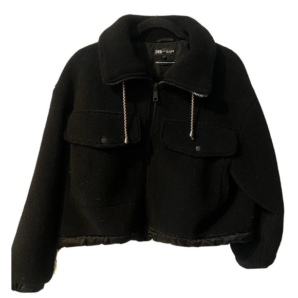 Zara Jackets & Coats Zara Bomber Jacket Womens Sz S Black Plush